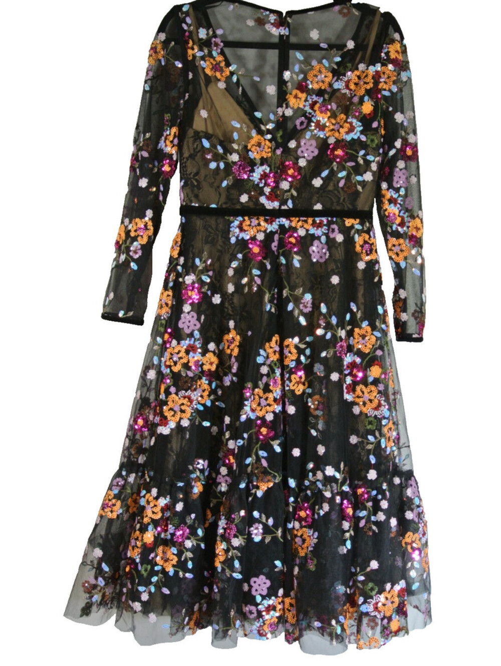 New, Mac Duggal Floral Embroidered Tea Length Dress in Black Sz 6 #MD2208 - Picture 6 of 9
